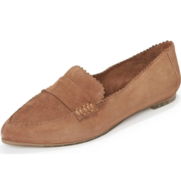 Dark Brown Wavy Vegan Suede Loafers for Women Comfortable Flats |FSJ Shoes