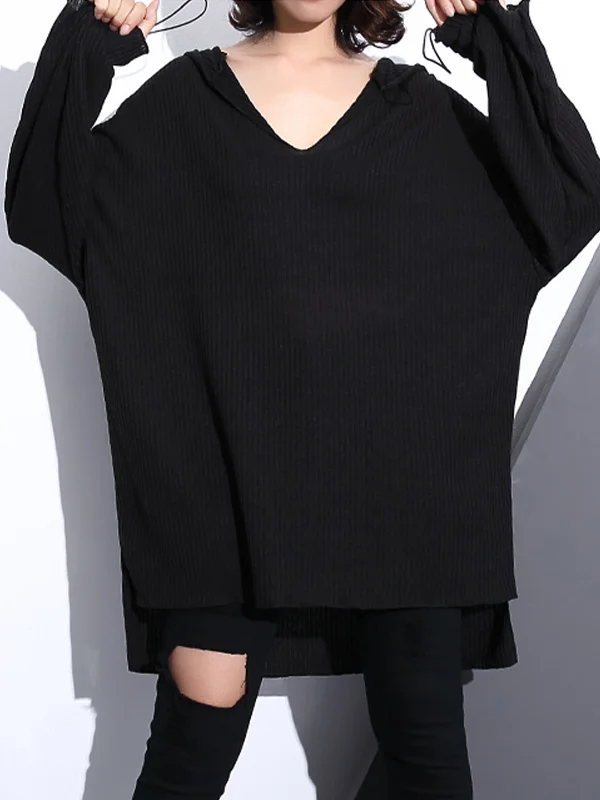 V-Neck Solid Folds Long Sleeves Knitted Top