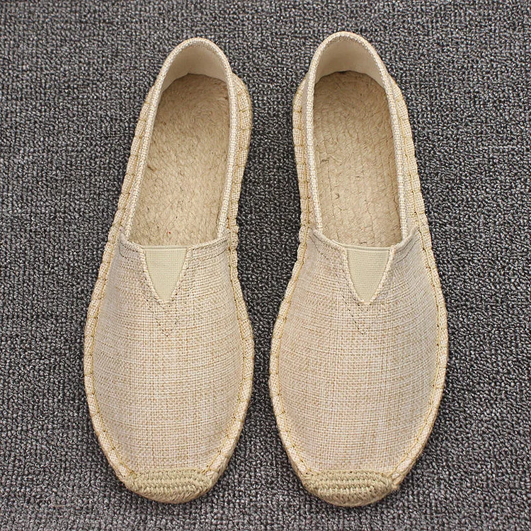 Men's Daily Casual Seam Round Toe Espadrilles Canvas Slip On Flat Loafers Shoes