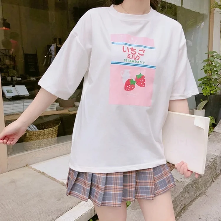 Japanese Cute Strawberry Milk T-Shirt