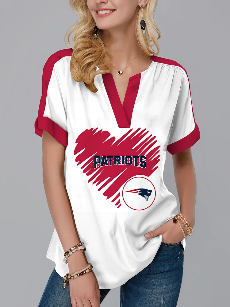 New England Patriots Fashion Short Sleeve V-Neck Shirt