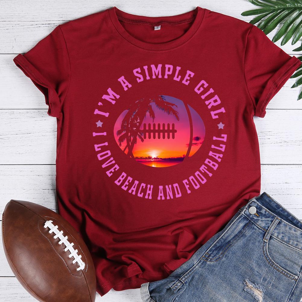 i'm a simple girl  i love beach and football Round Neck T-shirt-0020368-Guru-buzz