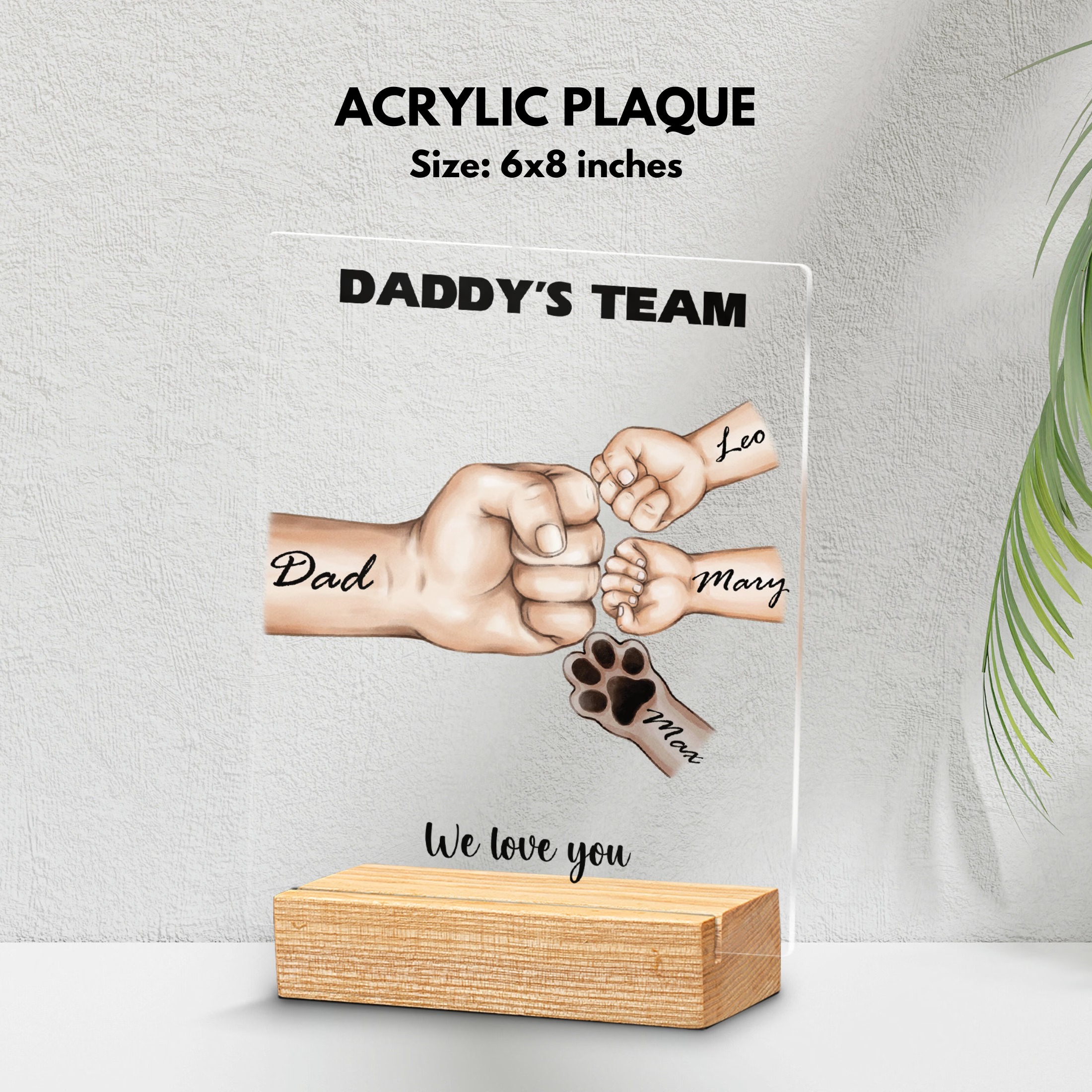 Daddys Team Fist Bump Personalized Acrylic Night Light Personalized