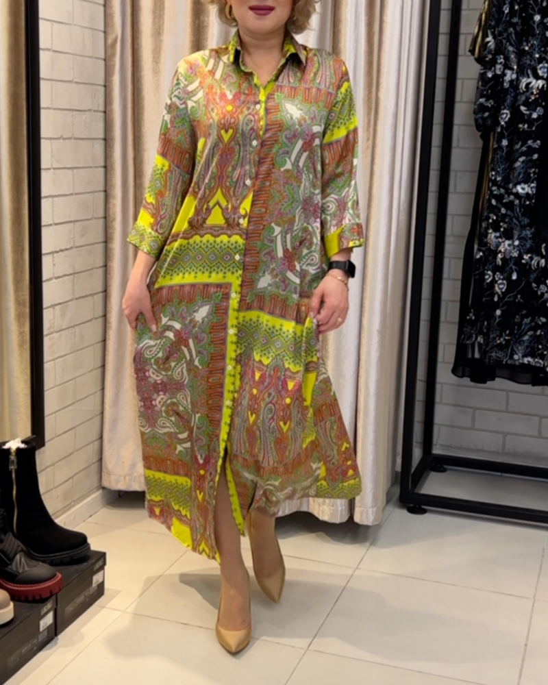 Vintage Print Shirt Dress