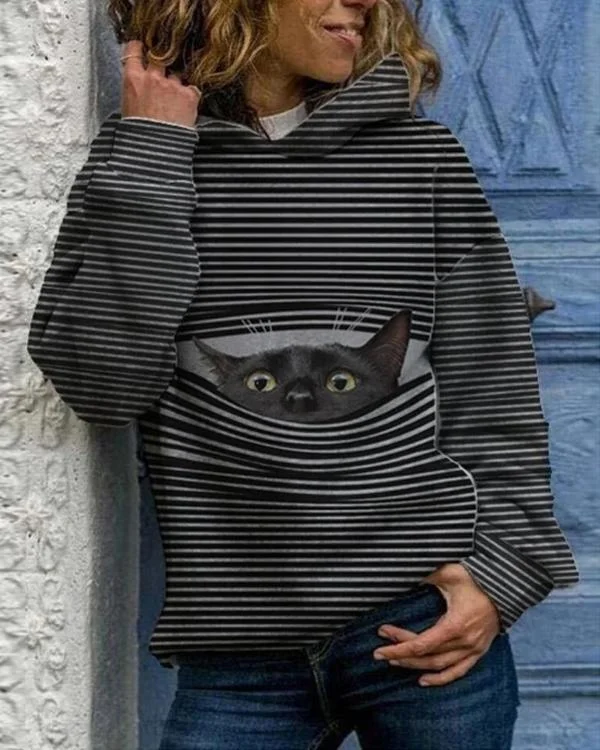 Women Cat Print Holiday Hoodies