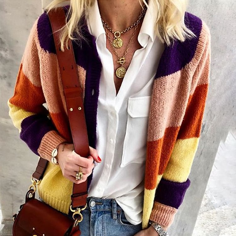 Comstylish Casual Striped Knitted Cardigan