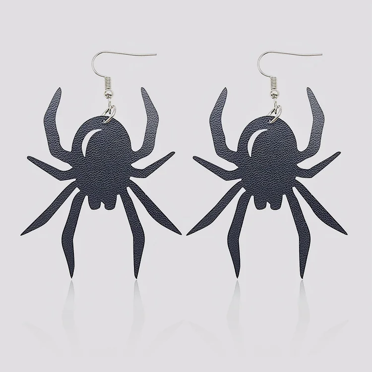 Halloween Spider PU Leather Earrings-Black