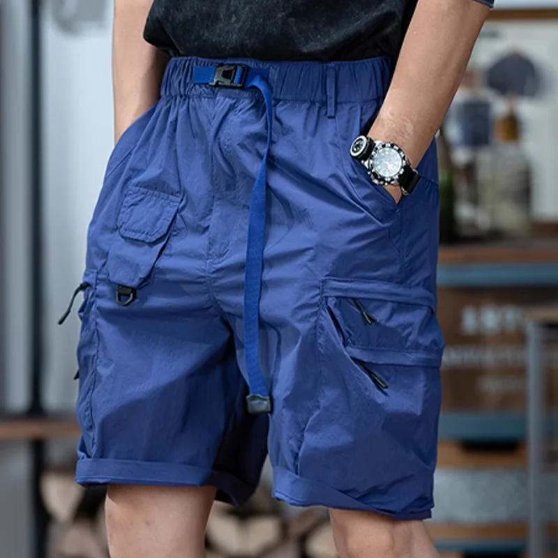 Men's Blue Casual Thin Waterproof Quick-Drying Cargo Shorts