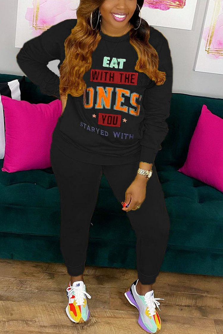 Sexy Print O Neck Long Sleeve Two Pieces - BlackFridayBuys