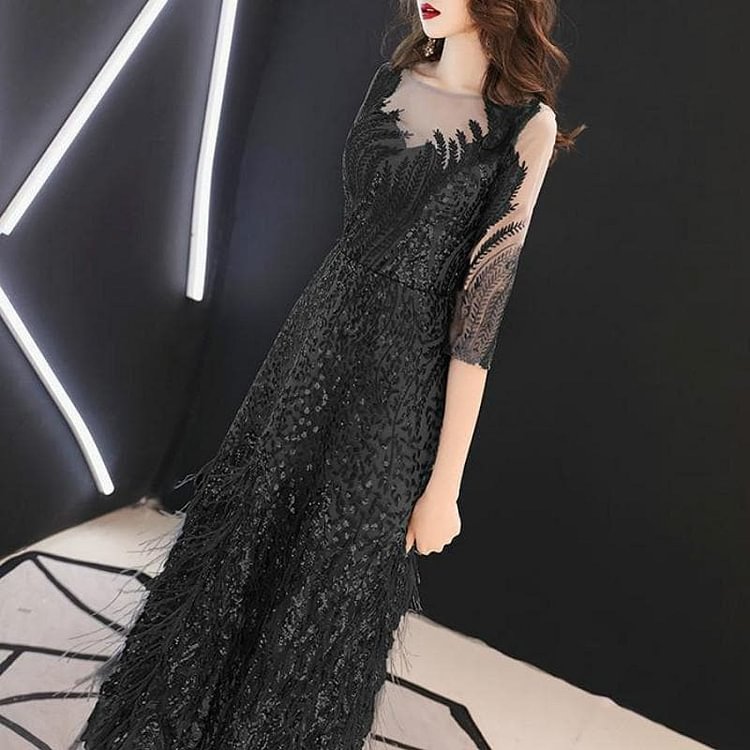 3 Colors Elegant Leaves Paillette Tulle Party Dress SP14698