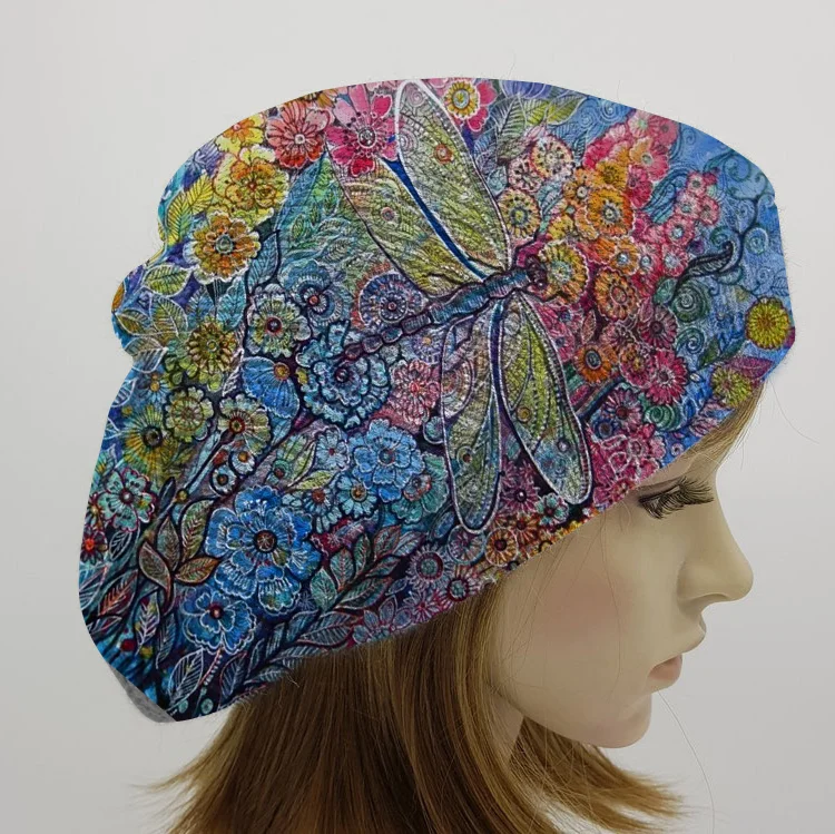 Retro floral dragonfly casual warm hat