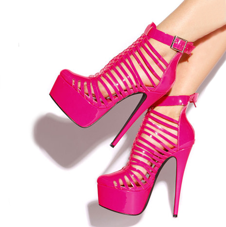 Hot Pink Closed Toe Stiletto Heel Gladiator Sandals with Platform Nicepairs