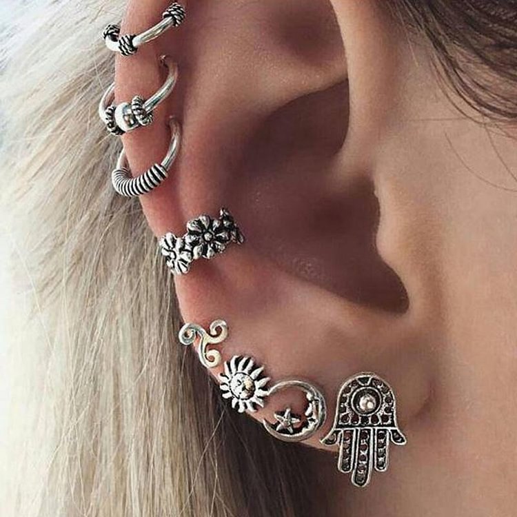 Bohemian Retro Sun Moon 8 Piece Earrings - Chicaggo