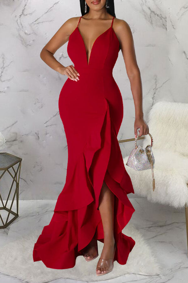 Solid Maxi Dress with Ruffled