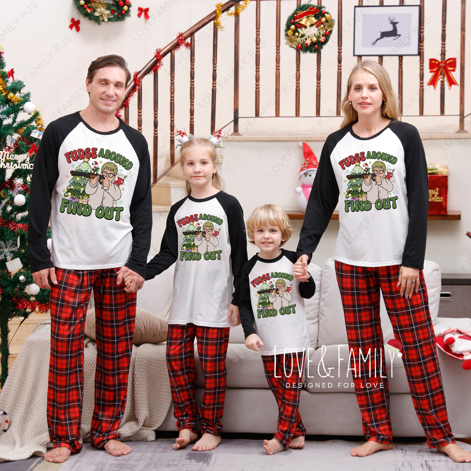 A Christmas Story Fudge Around Family Matching Plaid Pajamas Sets