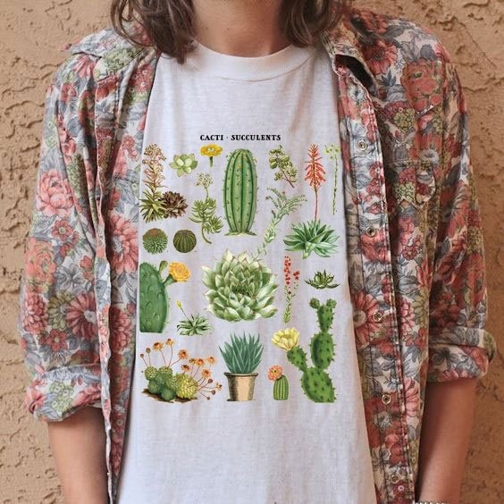 Women Vintage Fashion Arizona Cactus Succulents T-Shirt Desert Graphic Tee Aesthetic Cute White Top - BlackFridayBuys