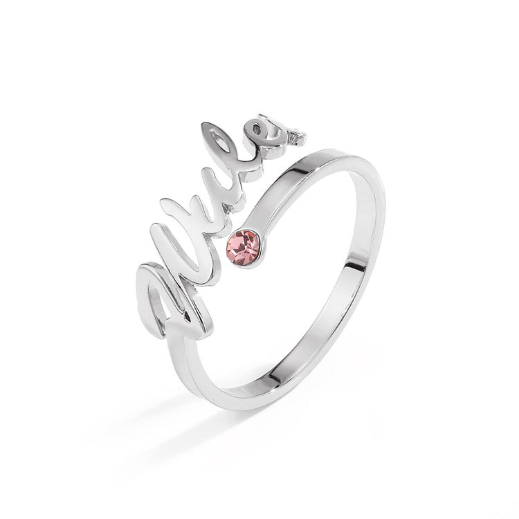 Custom Birthstone Name Open Ring