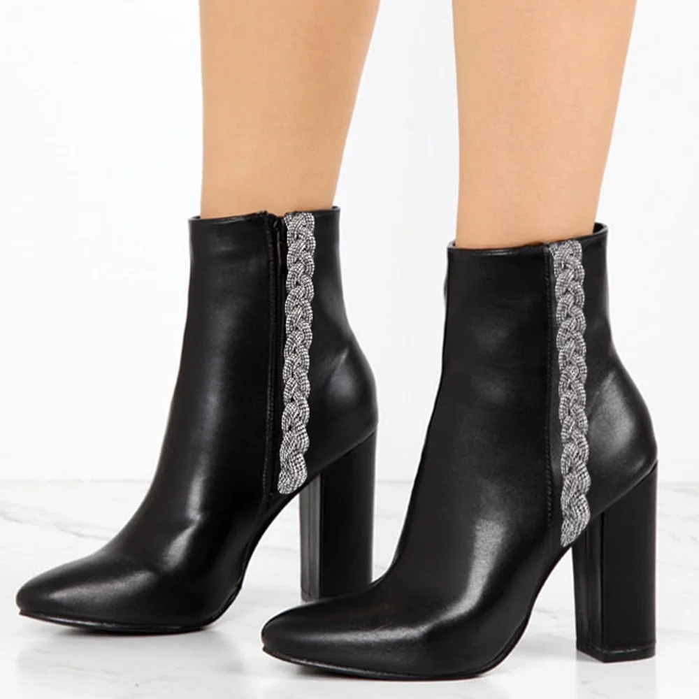 Booties for Women Black Ankle Boots Chunky Heels Nicepairs