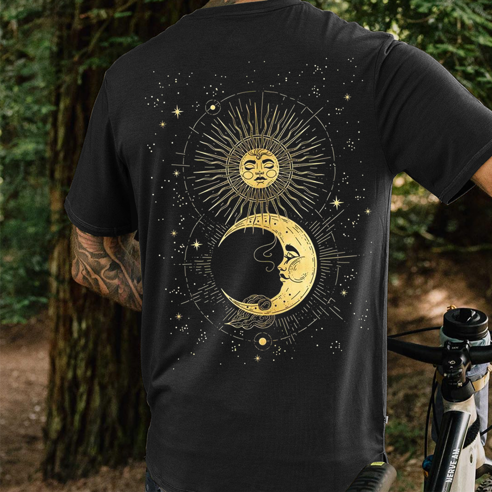 Men's Vintage Sun Moon Star Print Crewneck T-shirt Lixishop 