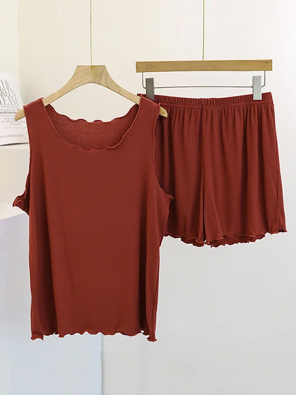 Minimalist Pure Color Vest & Short Modal Two Pieces Set Home Wear