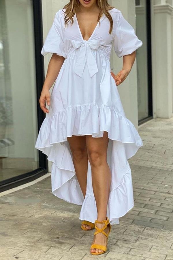 Casual V-neck Bow Cake Dress P10653