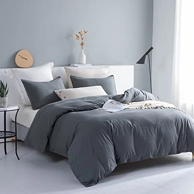 Duvet Cover 1 Duvet Cover 2 Pillow Shams Solid Color Soft and Breathable.100% Washed Microfiber with Zipper Closure