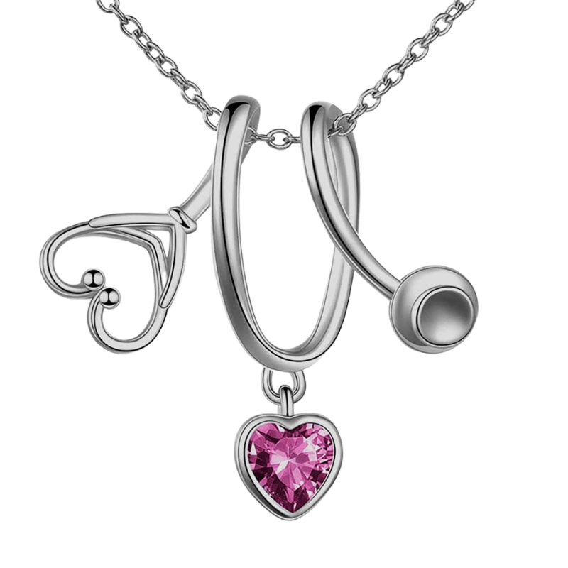 Vangogifts Heart Stethoscope Birthstone Sterling silvery Necklace  | Nurses Day Gifts | Gifts for Doctors and Nurses Friends