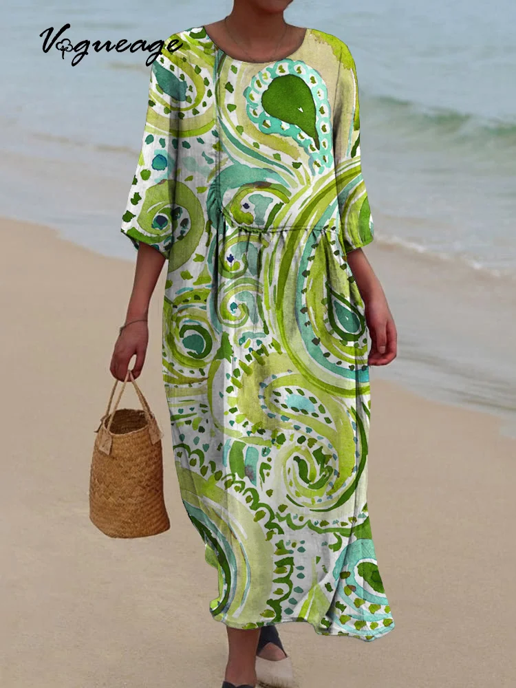Fashion Creative Pattern Printed Women's Casual Cotton And Linen Dress