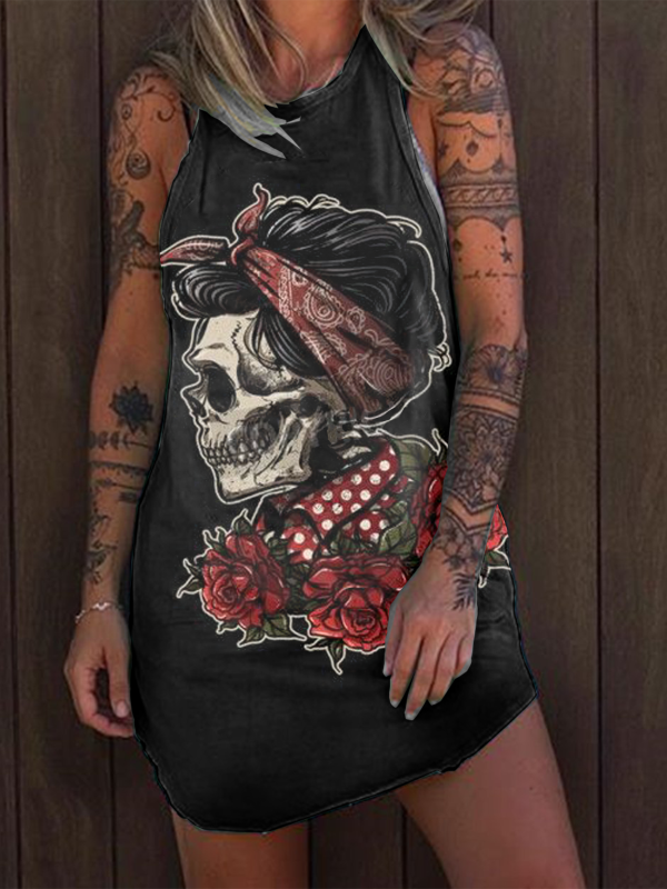 Punk print casual sleeveless dress