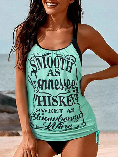 Smooth As Tennessee Whiskey Sweet As Strawberry Wine Tankini Set - Green