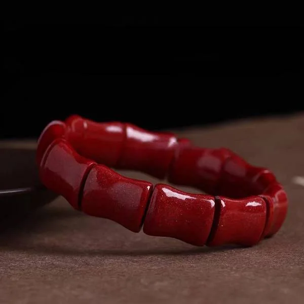Natural Cinnabar Auspicious Red Bamboo Amulet Bracelet