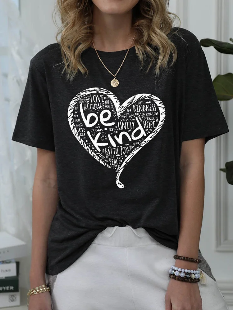 Bestdealfriday Valentine Be Kind Love Heart O Neck Pure Cotton T-Shirt