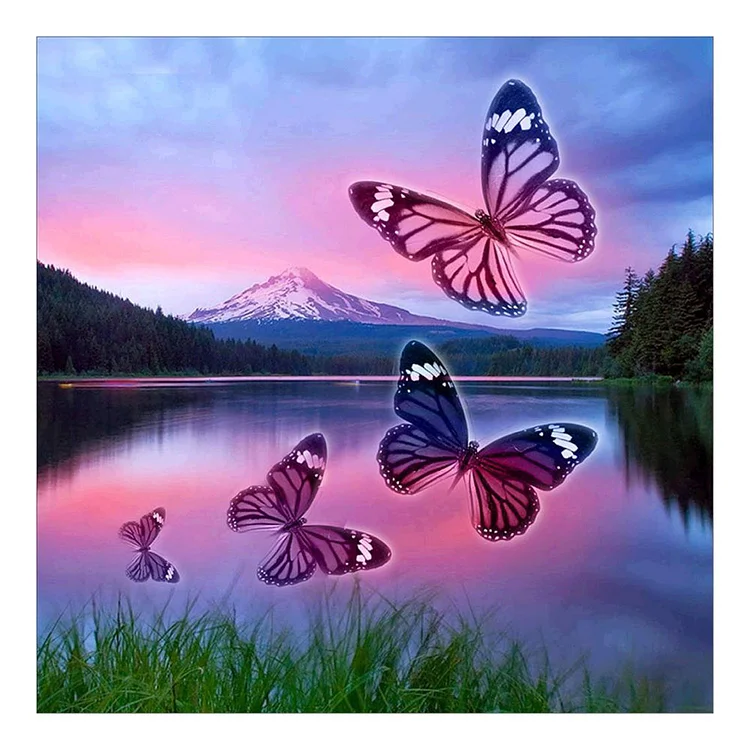 Butterfly Lake Round Full Drill Diamond Painting 30X30CM(Canvas) gbfke