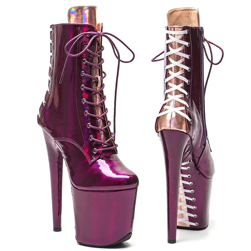 VCshoes 20CM/8inches Patent PU Upper Ankle Boots Fashion Shoes High Heel Platform Pole Dance Boot