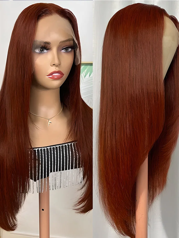 #33 Color Rose Red Bob Wig Straight Hair Lace Front Wigs