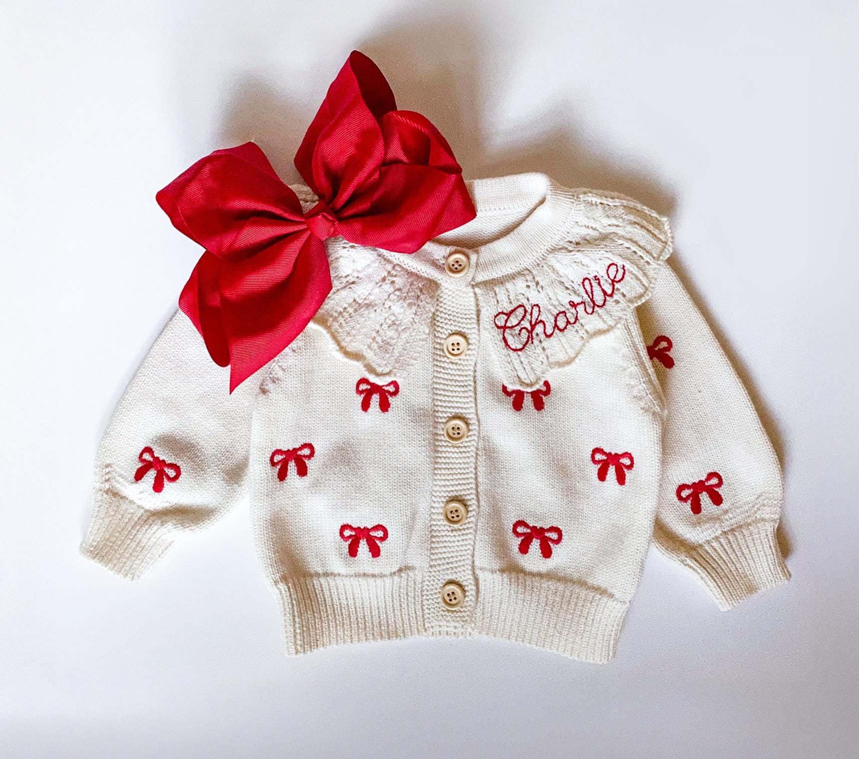 Babyhug Full Sleeves Sweater with Bow Embroidery - Red