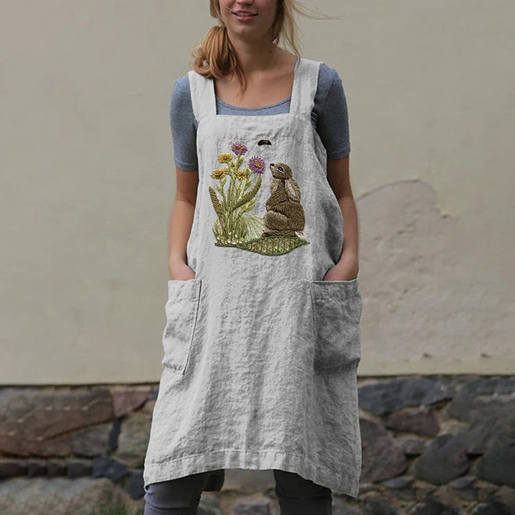 VChics Women'S Cute Bunny And Radish Print Apron Dress