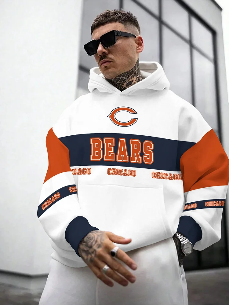 Chicago Bears Printed Hooded Pocket Pullover Hoodie