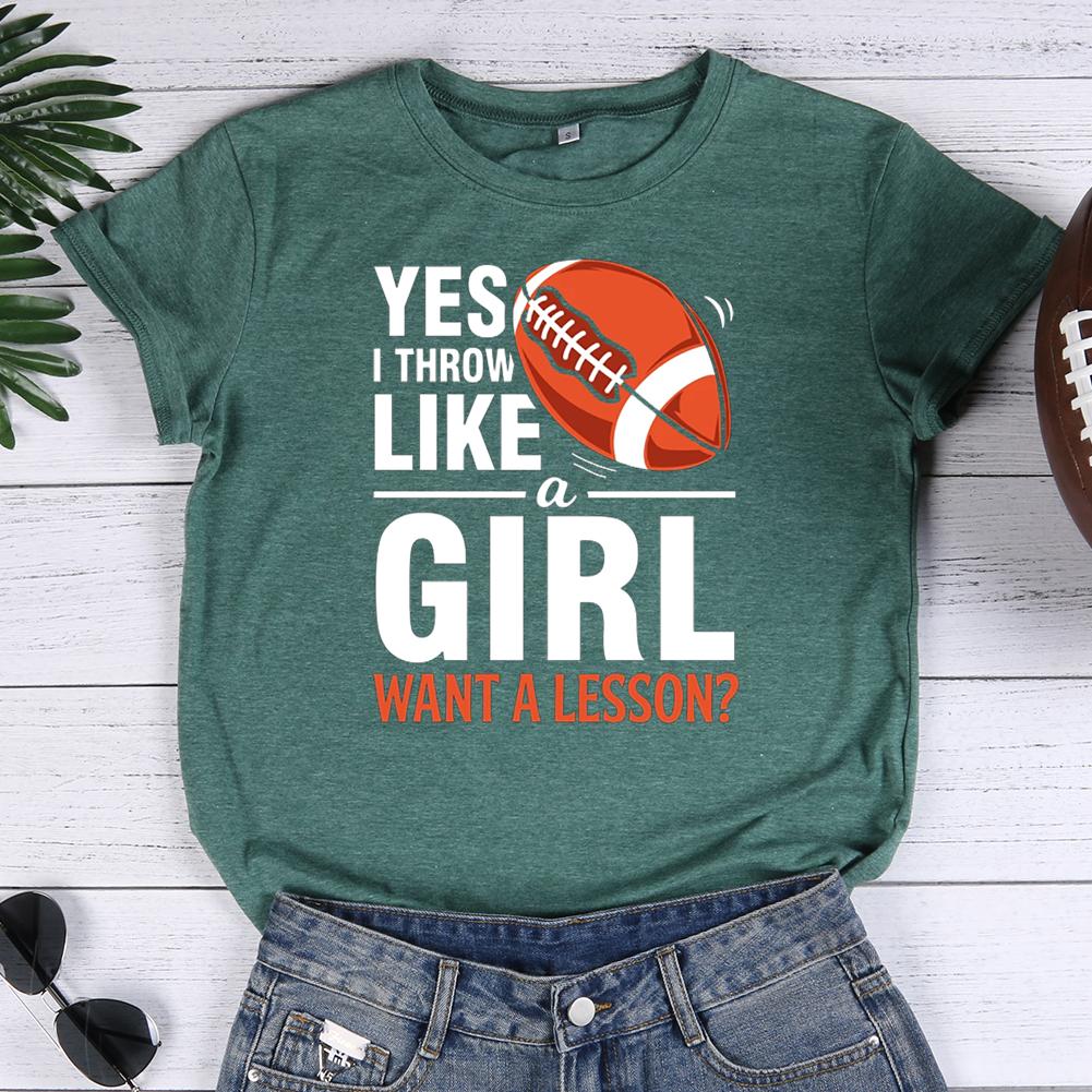 American Football Girl Rugby Round Neck T-shirt-Guru-buzz