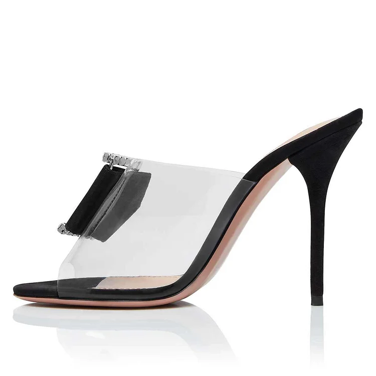 Black Clear PVC Rhinestone Mule Heels Vdcoo