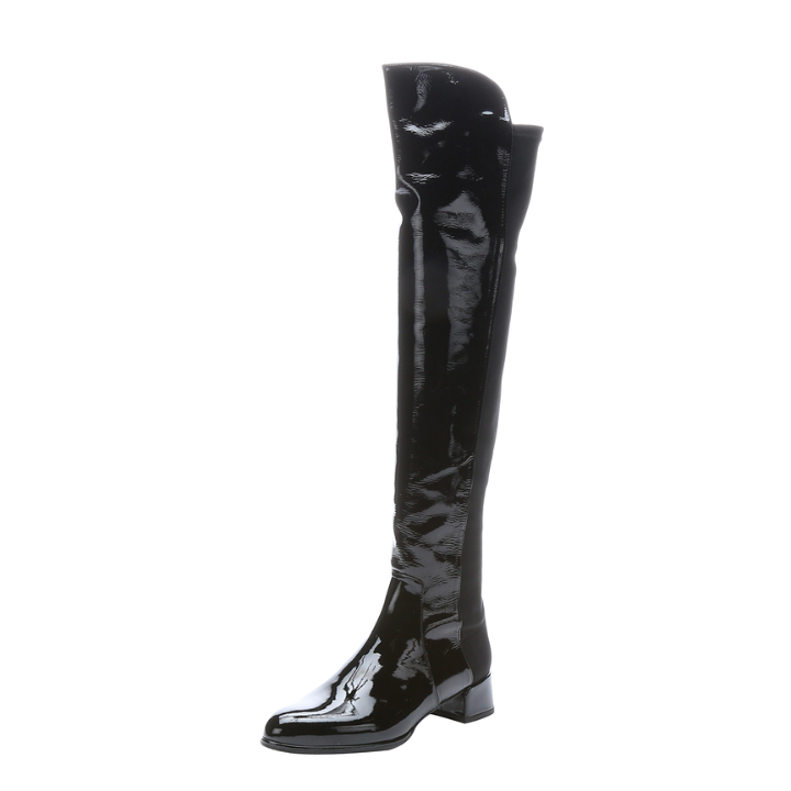 Black Patent Over-the-Knee Boots with Block Heel Vdcoo