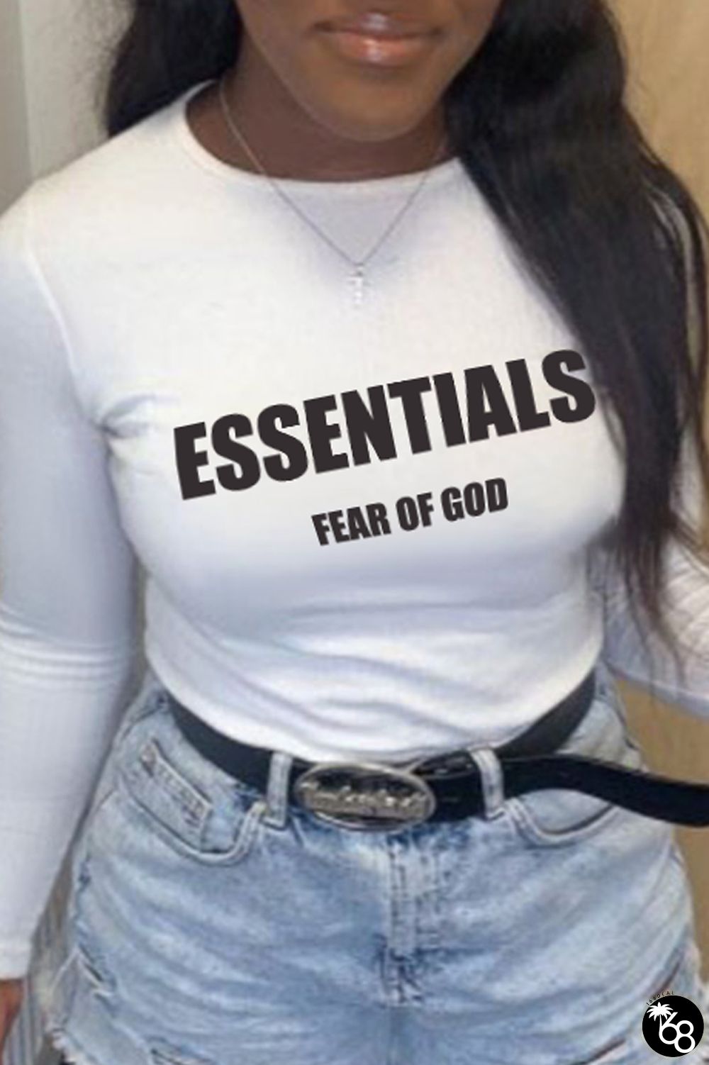 White Casual Print Patchwork fur O Neck Tops | 168DEAL