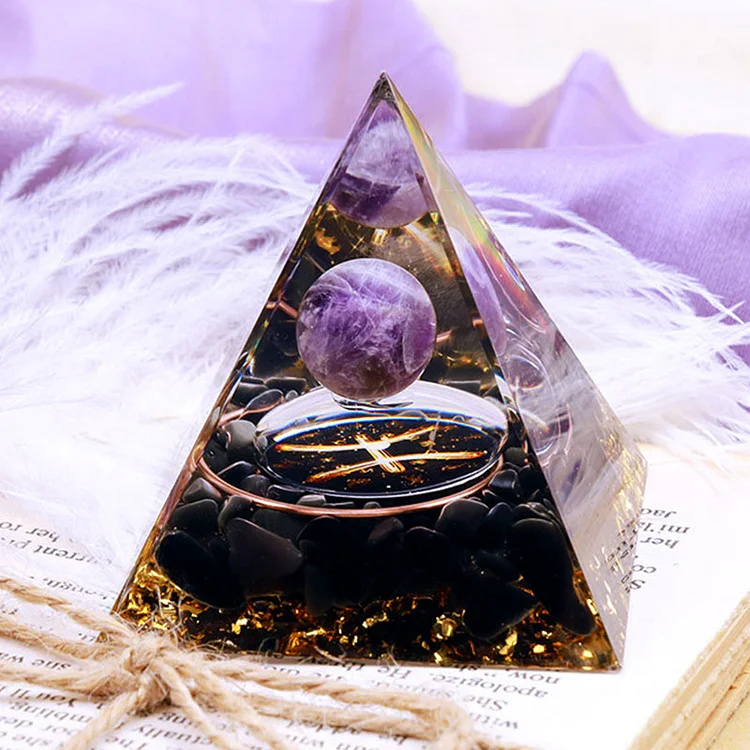 Olivenorma Amethyst Sphere With Obsidian Zodiac Pisces Orgone Pyramid