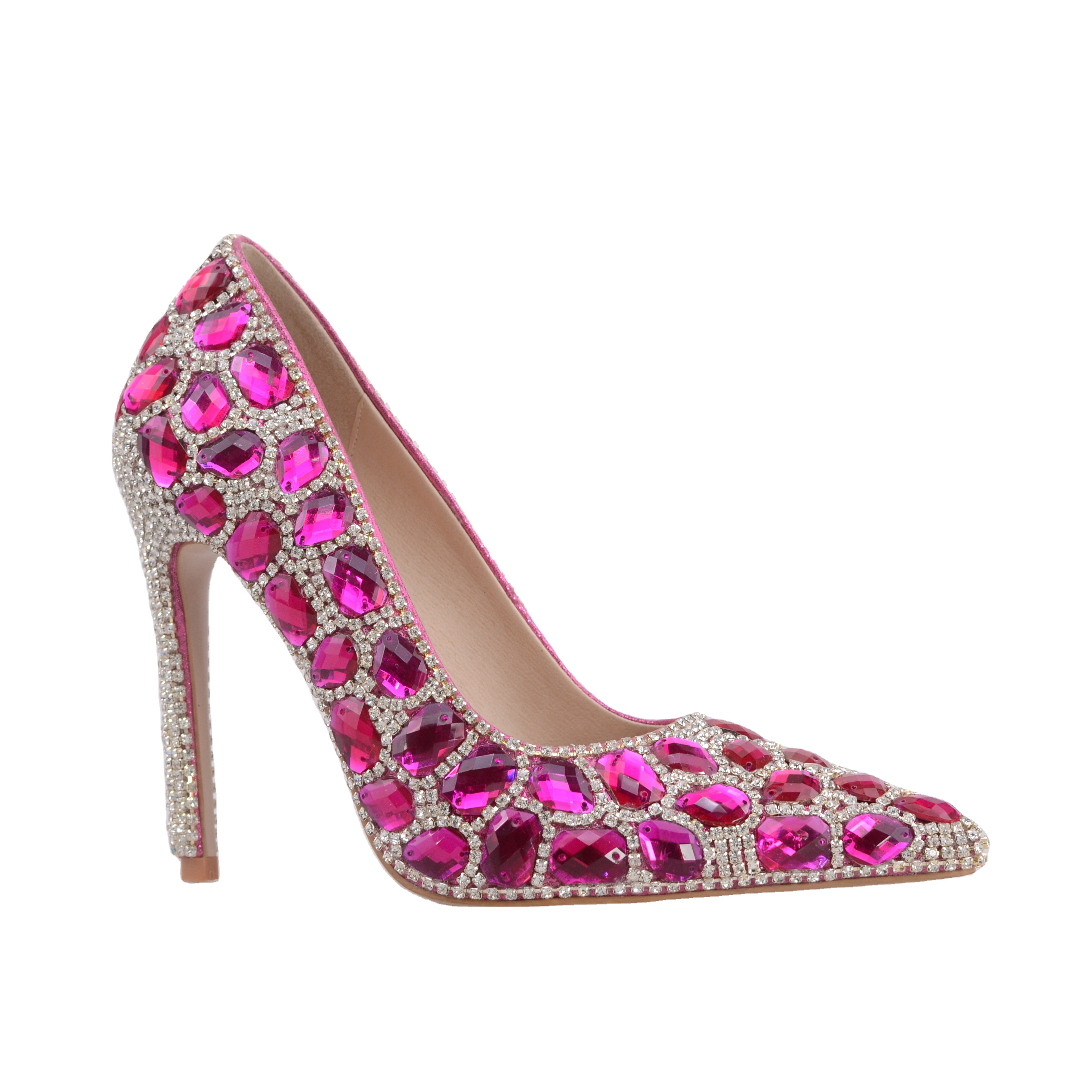 TAAFO Pink High Heel Rehine Stone Lady Shoes