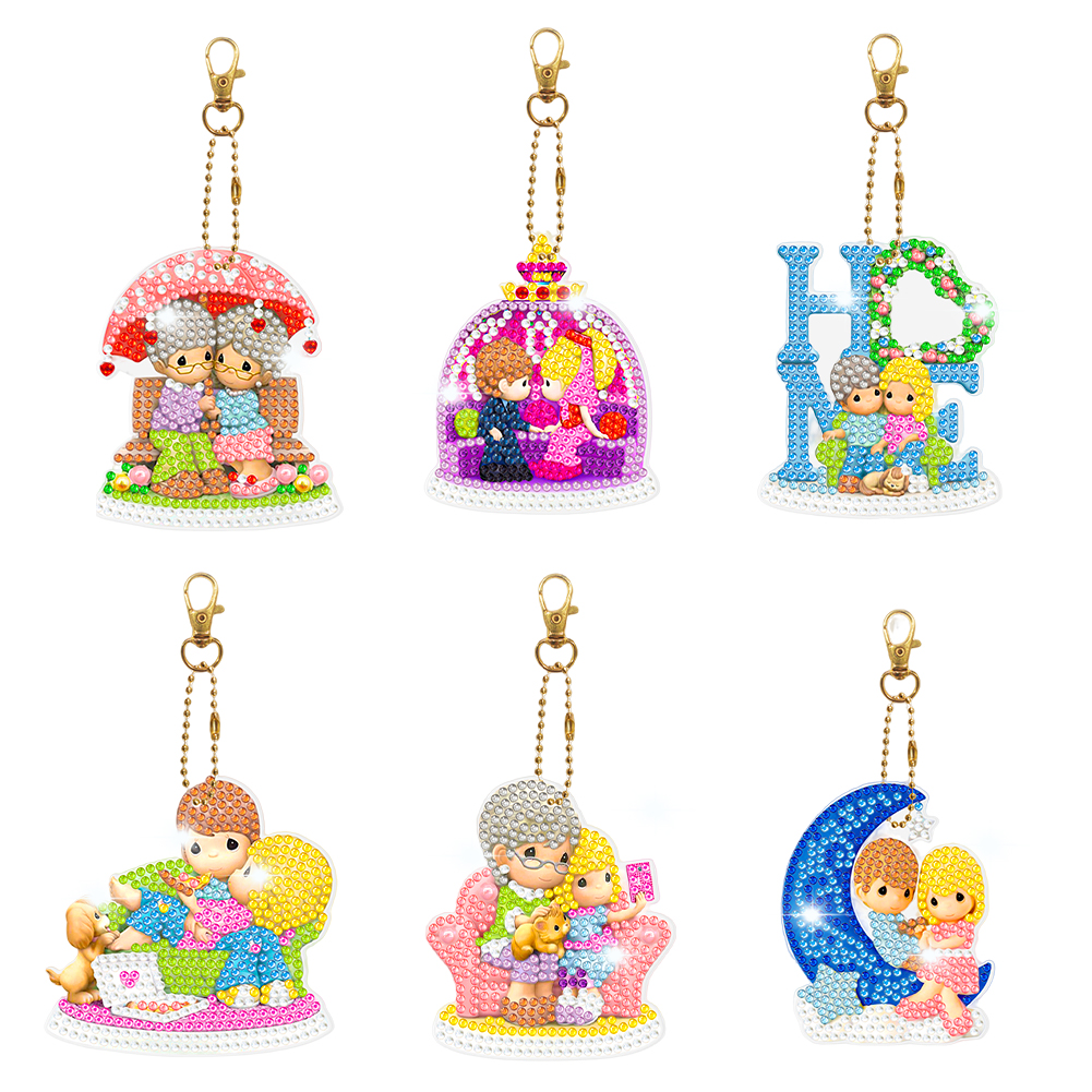 6pcs Precious Moments Double Sided 5D DIY Craft Keychain