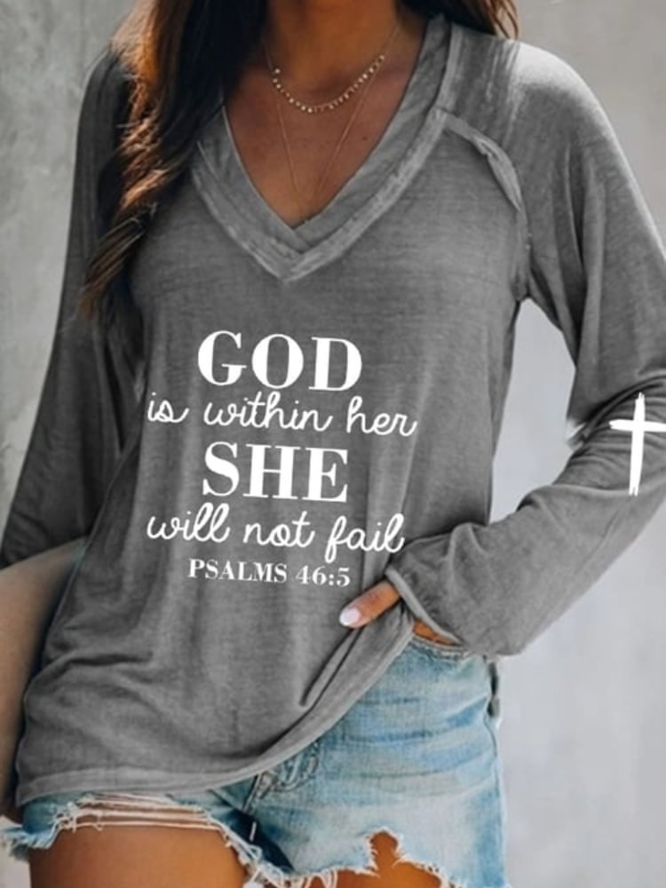 Vefave God Is Within Her She Will Not Fail Print T Shirt