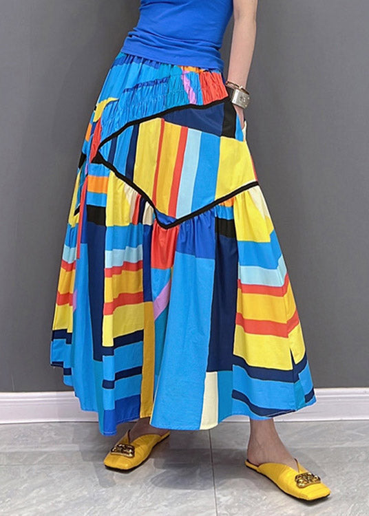 Unique Black Striped Patchwork Elastic Waist Maxi Skirts