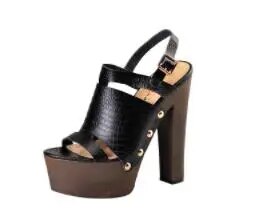 TAAFO ladies shoes black color high wedge shoes metal decoration high heels ankle strap comfortable party sandals