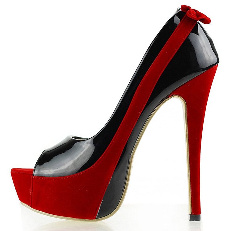Fashion Black And Red Platform Heels Peep Toe 5 Inch High Heels Pumps |FSJ Shoes image 1