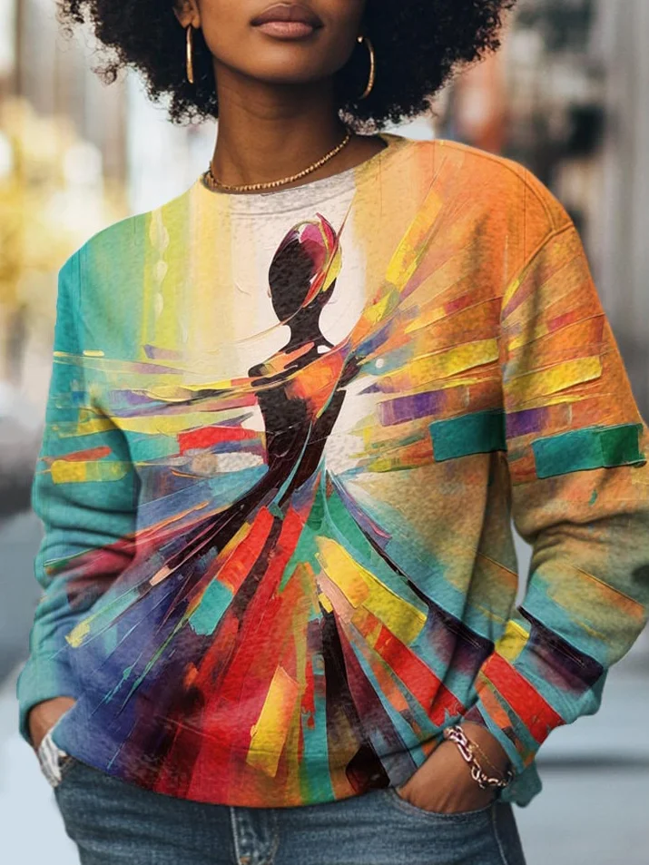 Women's Dancing Girl Colorblock Tie Dye Art Print Casual Sweatshirt